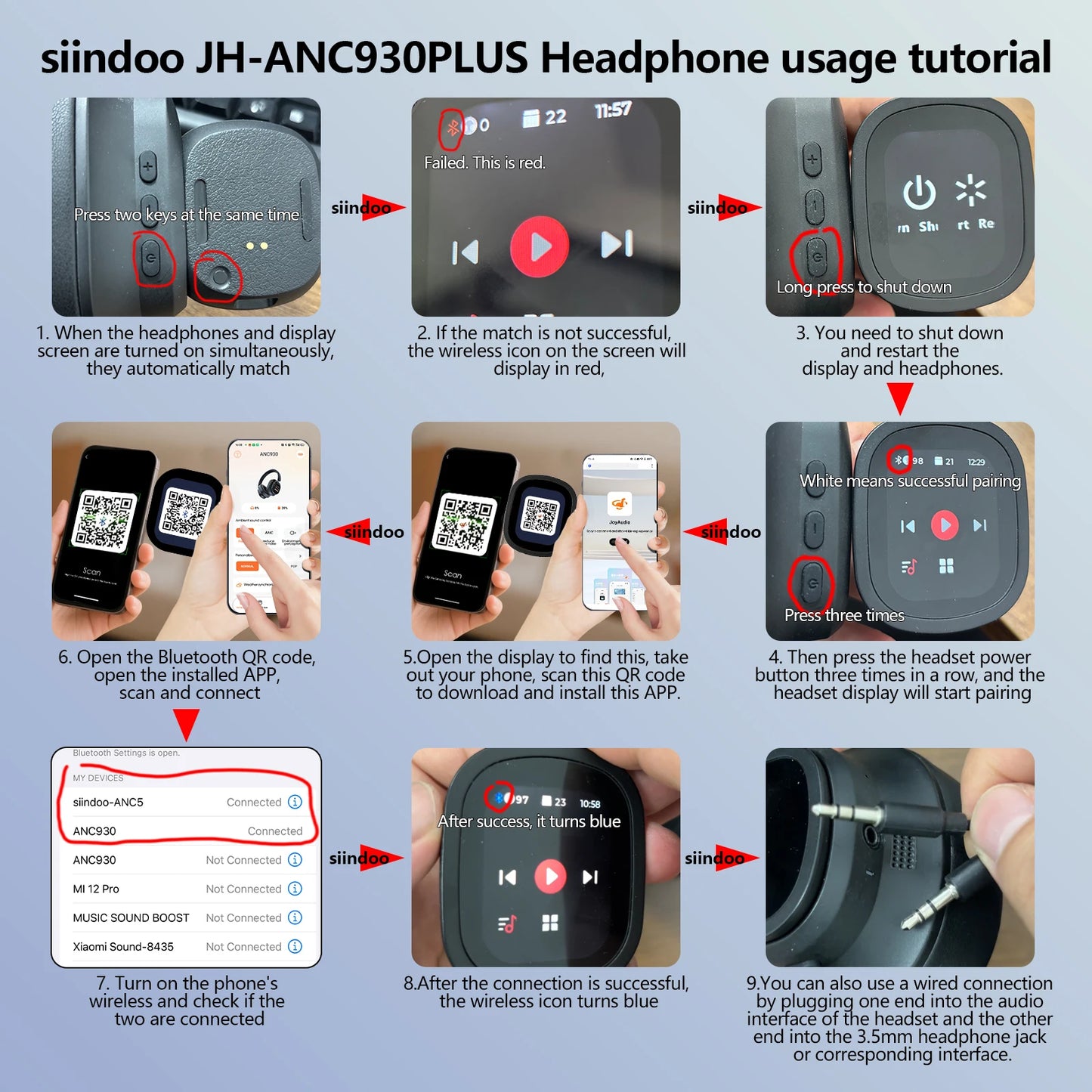 JH-ANC930PLUS Hybrid ANC Bluetooth Headphones – Touch Screen, 70H Playtime