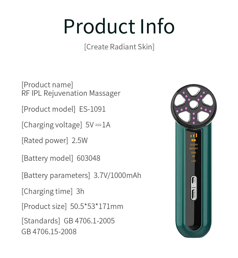 VIMYSHOW EMS Facial Beauty Device ES-1091 – RF LED Microcurrent Skin Tightening