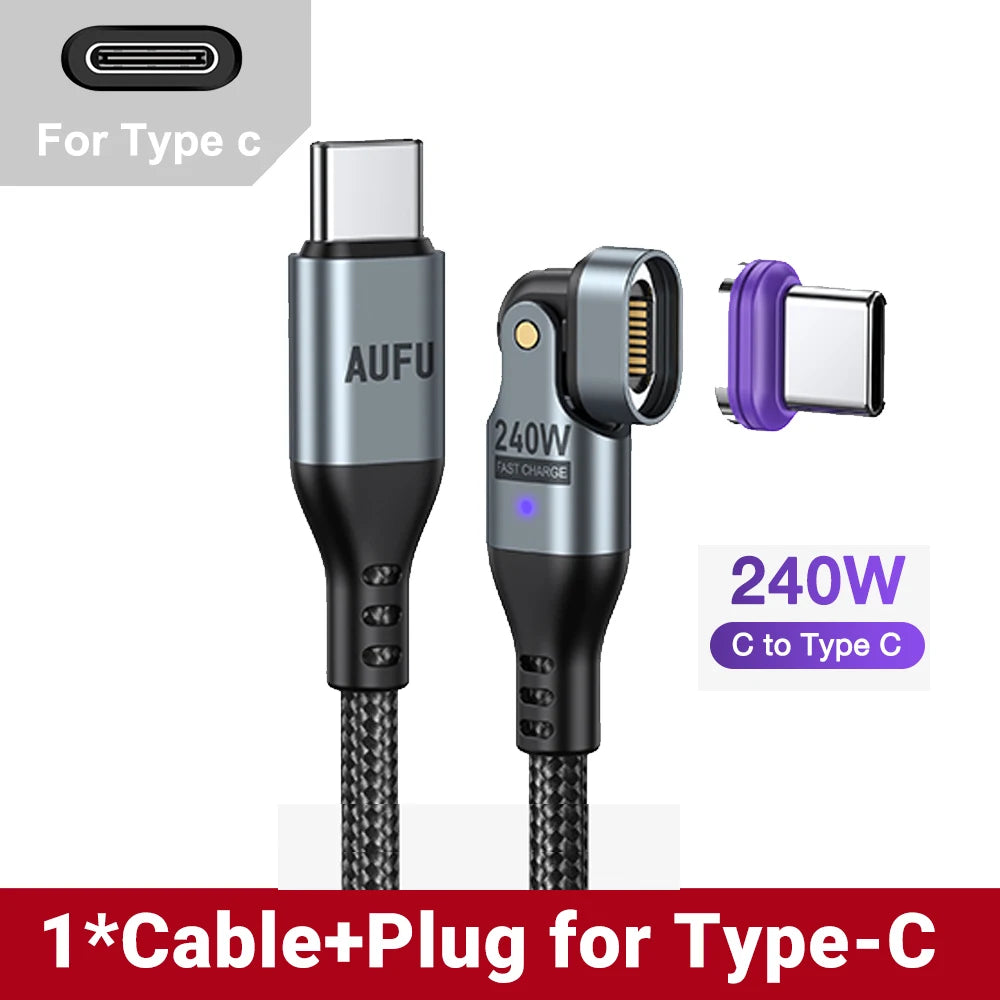 Magnetic USB-C Cable 240W PD – 3-in-1 Type-C / Lightning / Micro, 5A Fast Charge