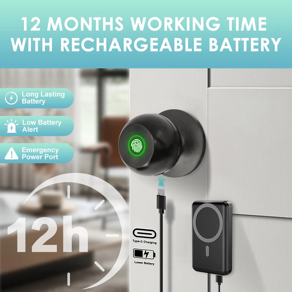 Tuya Smart Fingerprint Door Lock with Bluetooth App Control – Keyless Smart Lock