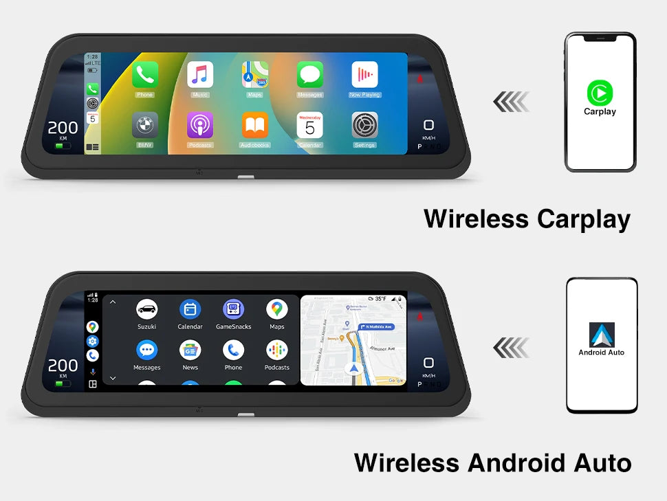 CATRONICS 9.6″ Tesla Instrument Cluster HUD – Linux Display with Wireless CarPlay & Android Auto, Blind Spot Alerts