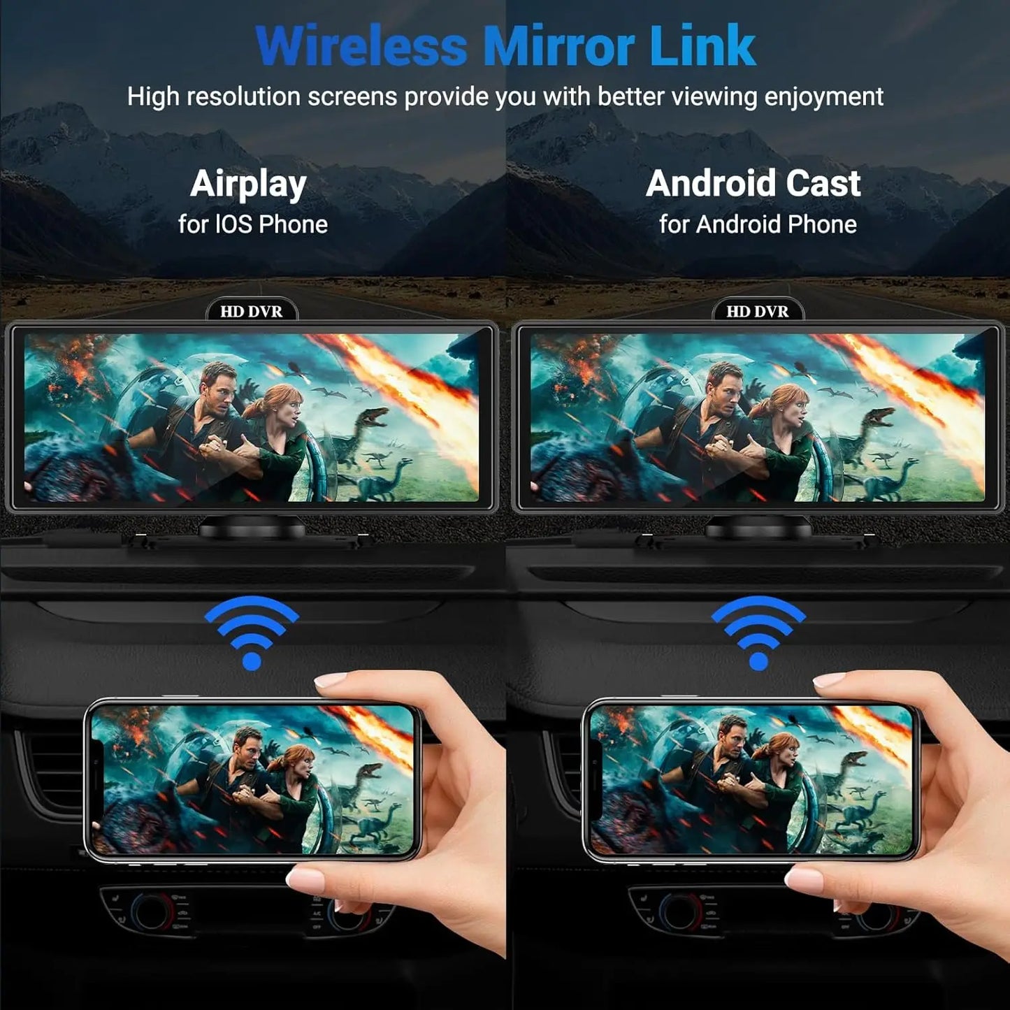 11.26″ 4K Dashboard Dash Cam – Wireless CarPlay & Android Auto, Dual Camera DVR with GPS