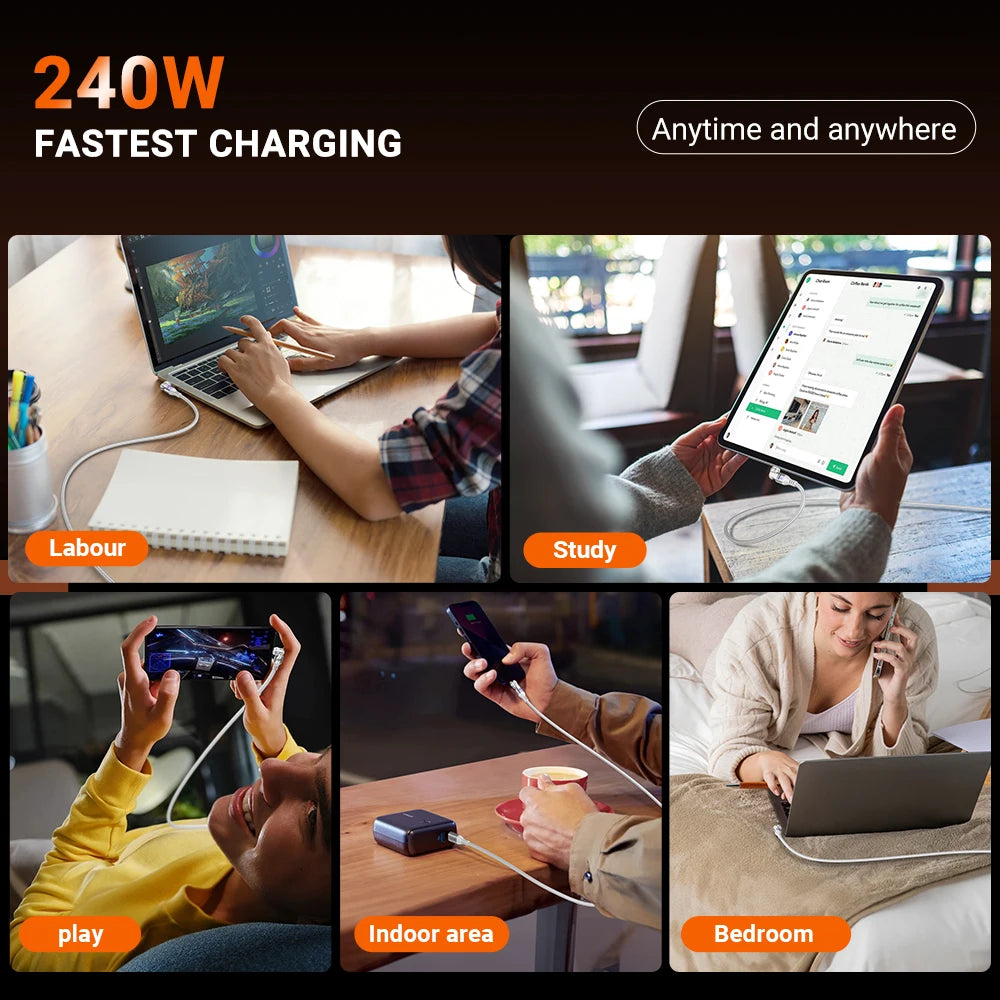 240W PD Magnetic Charging Cable – 48V 5A USB-C for Laptops, Phones & Tablets