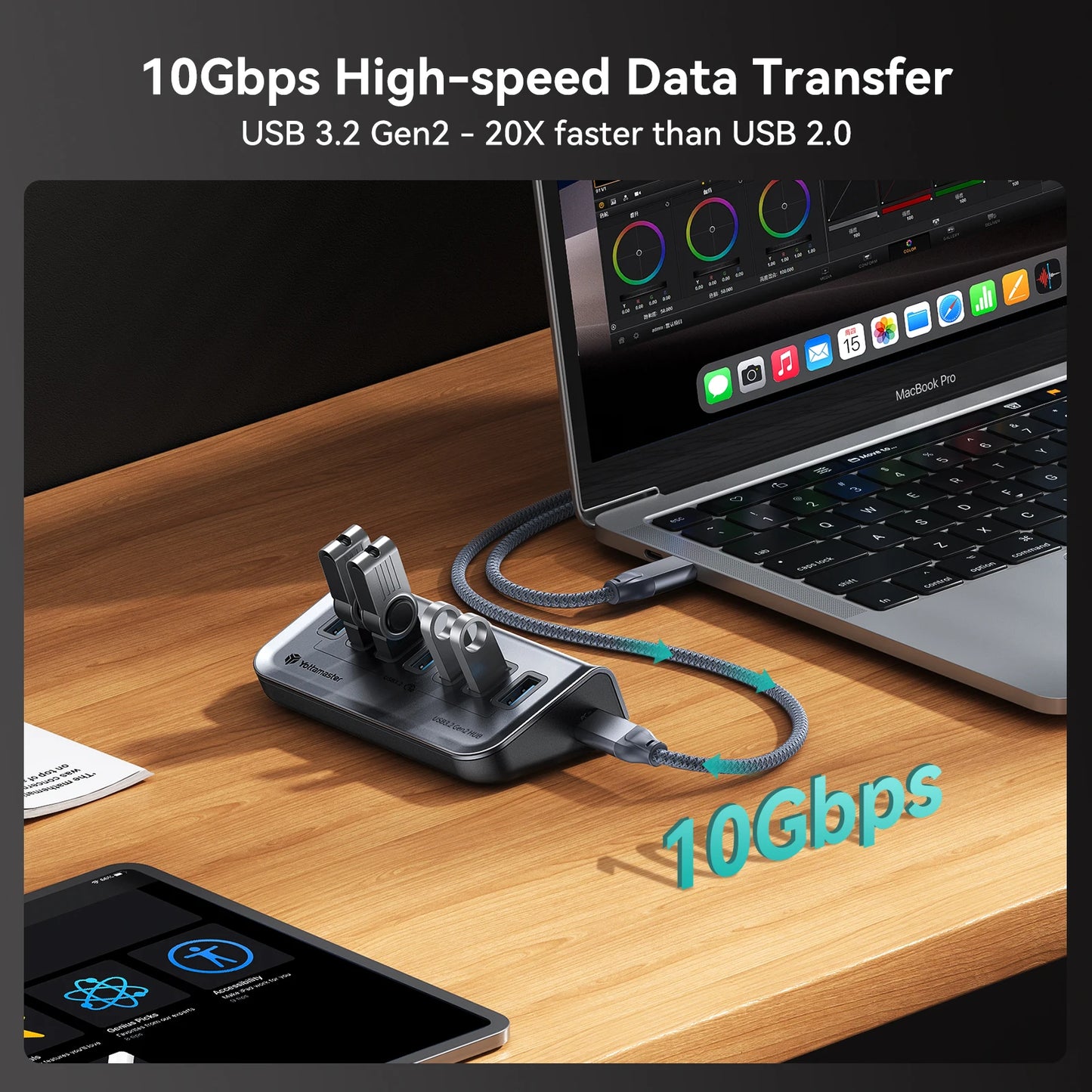 GA1 USB-C Hub with Power Supply – 7 Ports, 10Gbps High-Speed Data Transfer