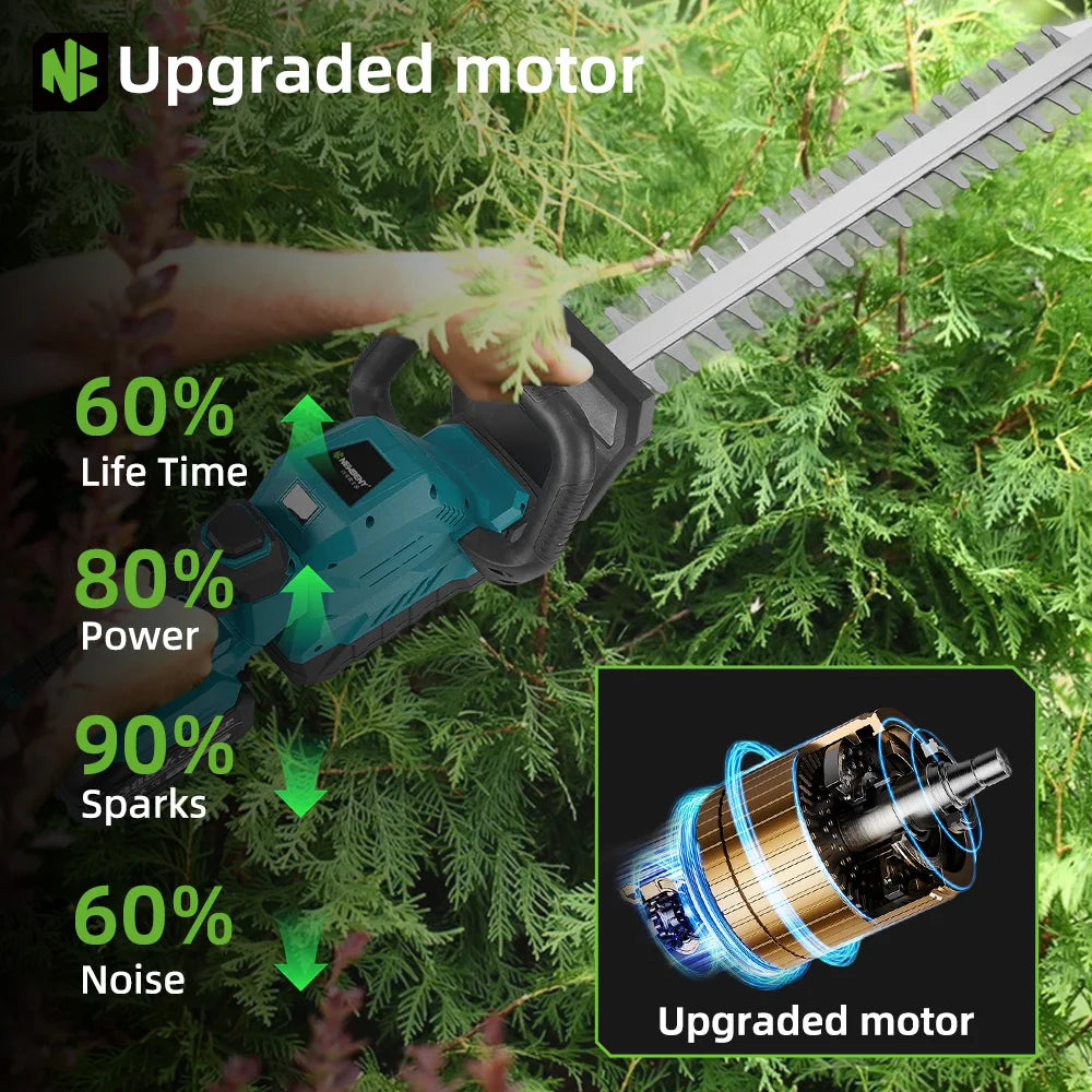 NewBeny Cordless Hedge Trimmer 18-21V – 530mm Dual Blade, 3000RPM Electric Trimmer (No Battery)