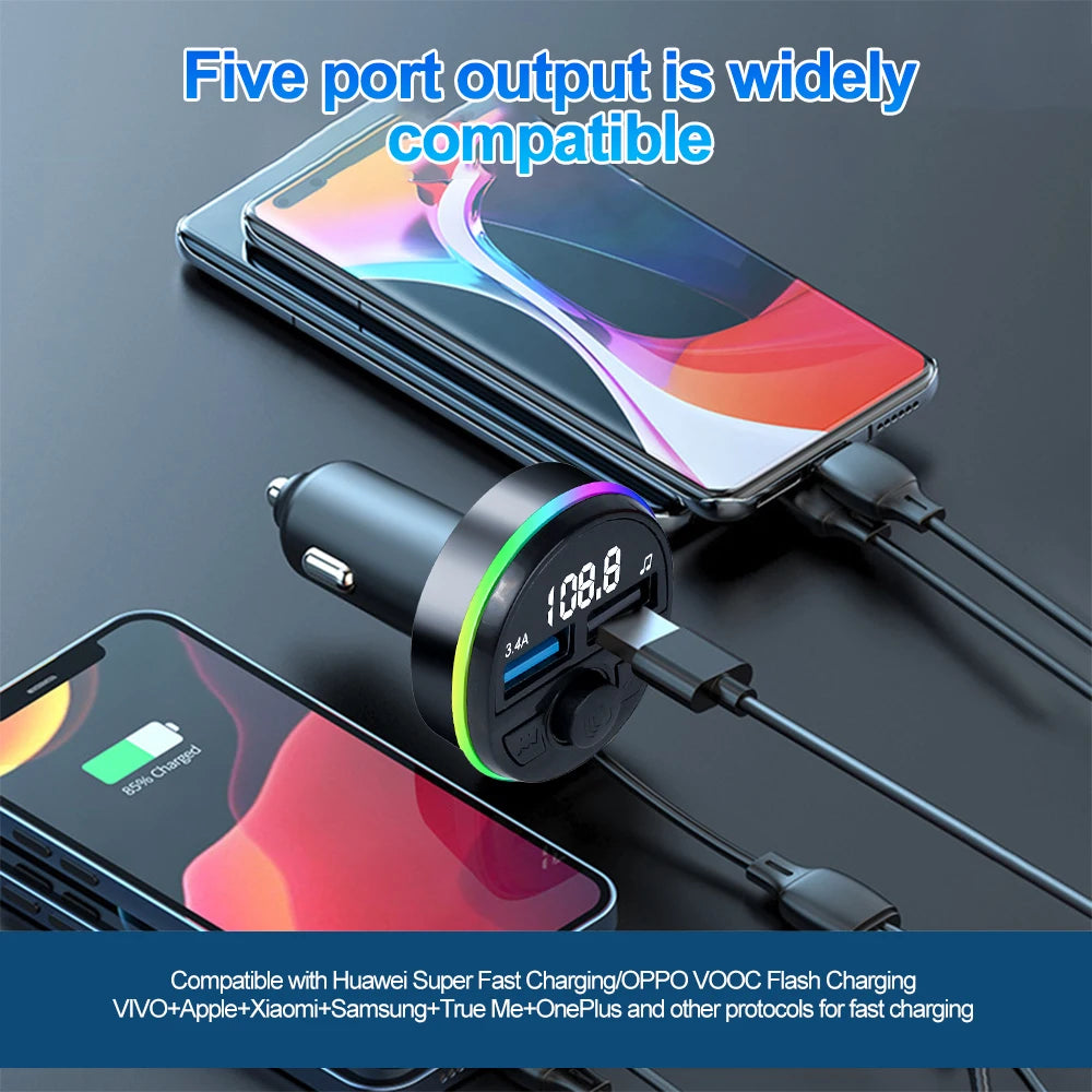 Car Bluetooth FM Transmitter with Dual USB Phone Charger – Hands-Free Music & Calls (12V, CE Certified)