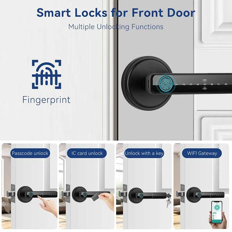 ZSF3 Smart Fingerprint Door Lock – Tuya Bluetooth App, Password & Key Unlock