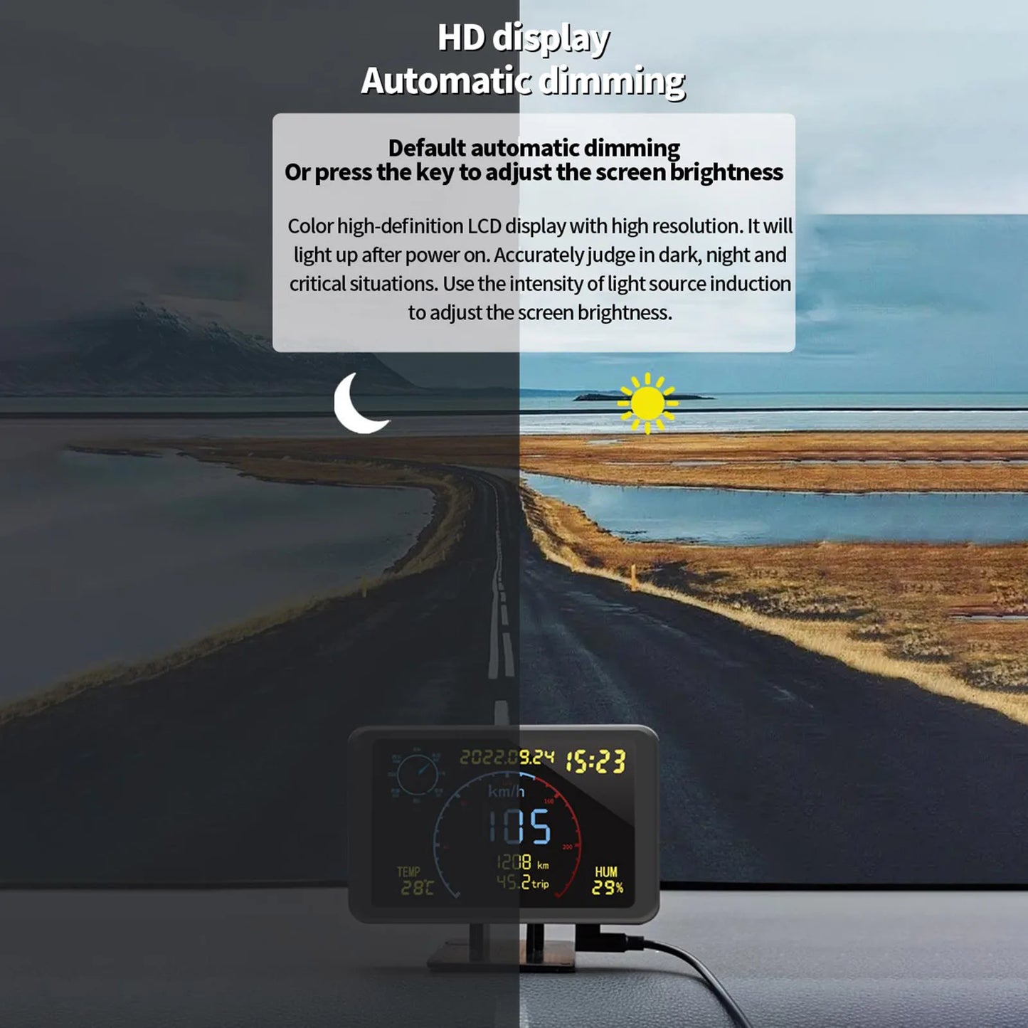 KKMOON GPS Head-Up Display – 4.7″ HD HUD Speedometer with Compass, Altitude, Temperature & Overspeed Alarm (Universal USB 5–24V)