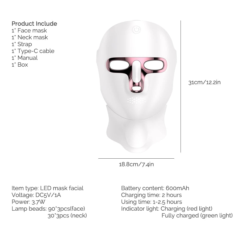 Wireless LED Facial & Neck Mask 7-Color Therapy – Foreverlily Skin Care Device