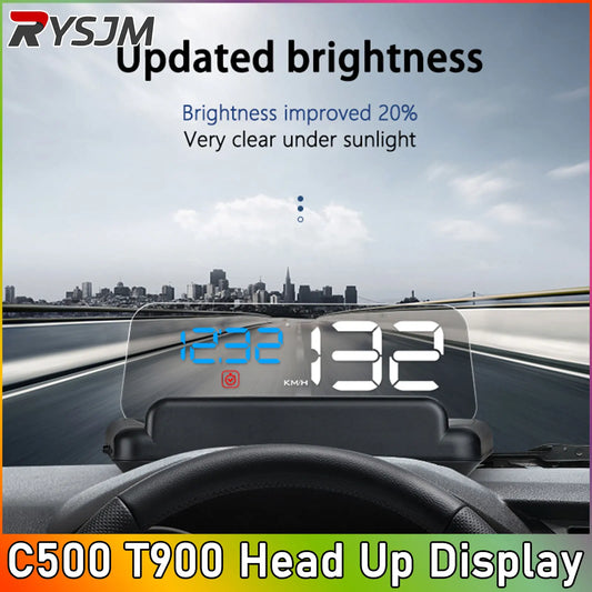 RYSJM C500 OBD Head-Up Display – Digital Speedometer HUD with RPM, Fuel Consumption & Multi-Alarm System (OBD II)