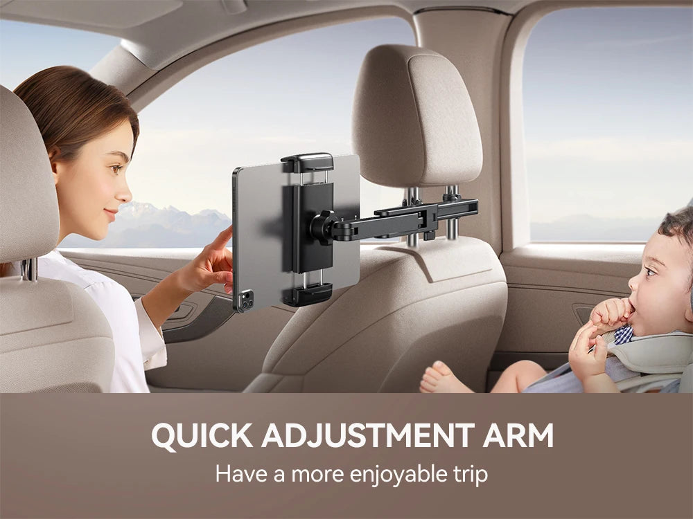 Car Headrest Tablet Holder – Foldable 360° Adjustable Backseat Mount