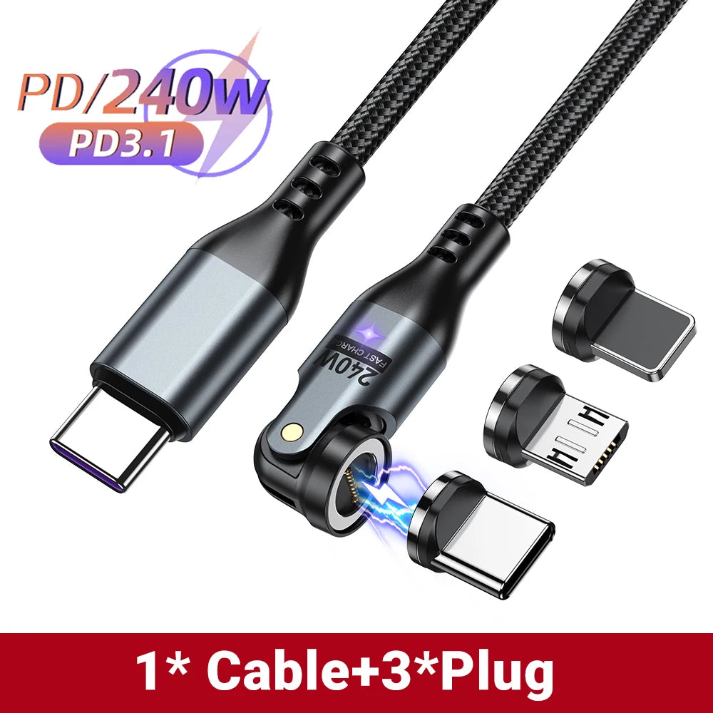 240W PD Magnetic Charging Cable – 48V 5A USB-C for Laptops, Phones & Tablets
