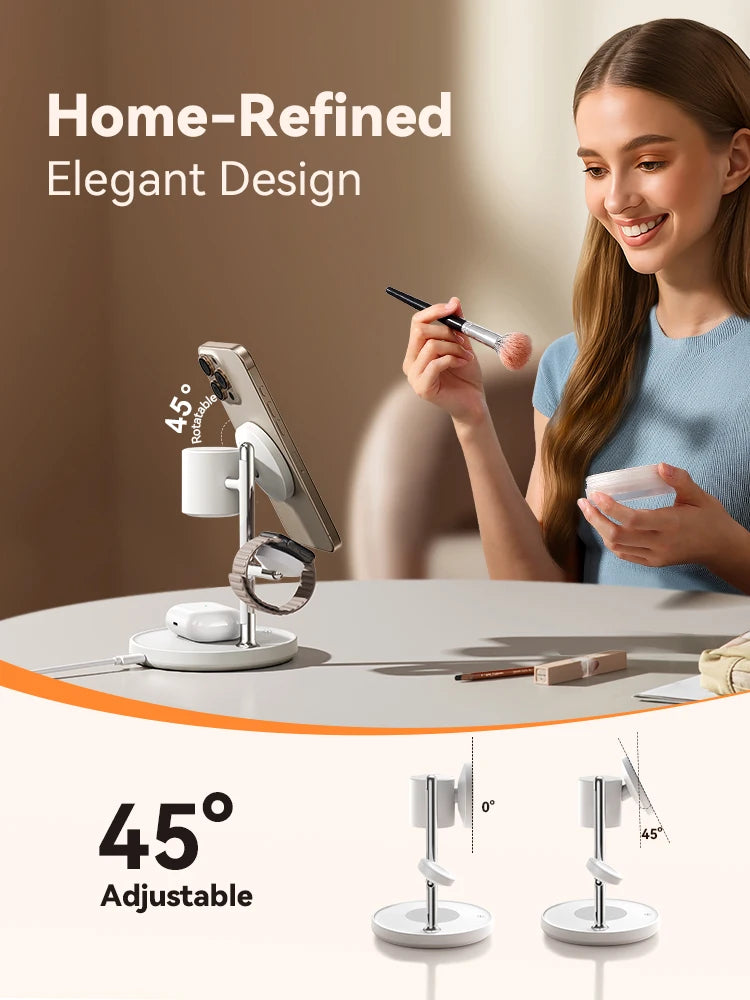 JOYROOM Qi2 4-in-1 Wireless Charging Station – 15W Fast MagSafe Charger with Night Lamp