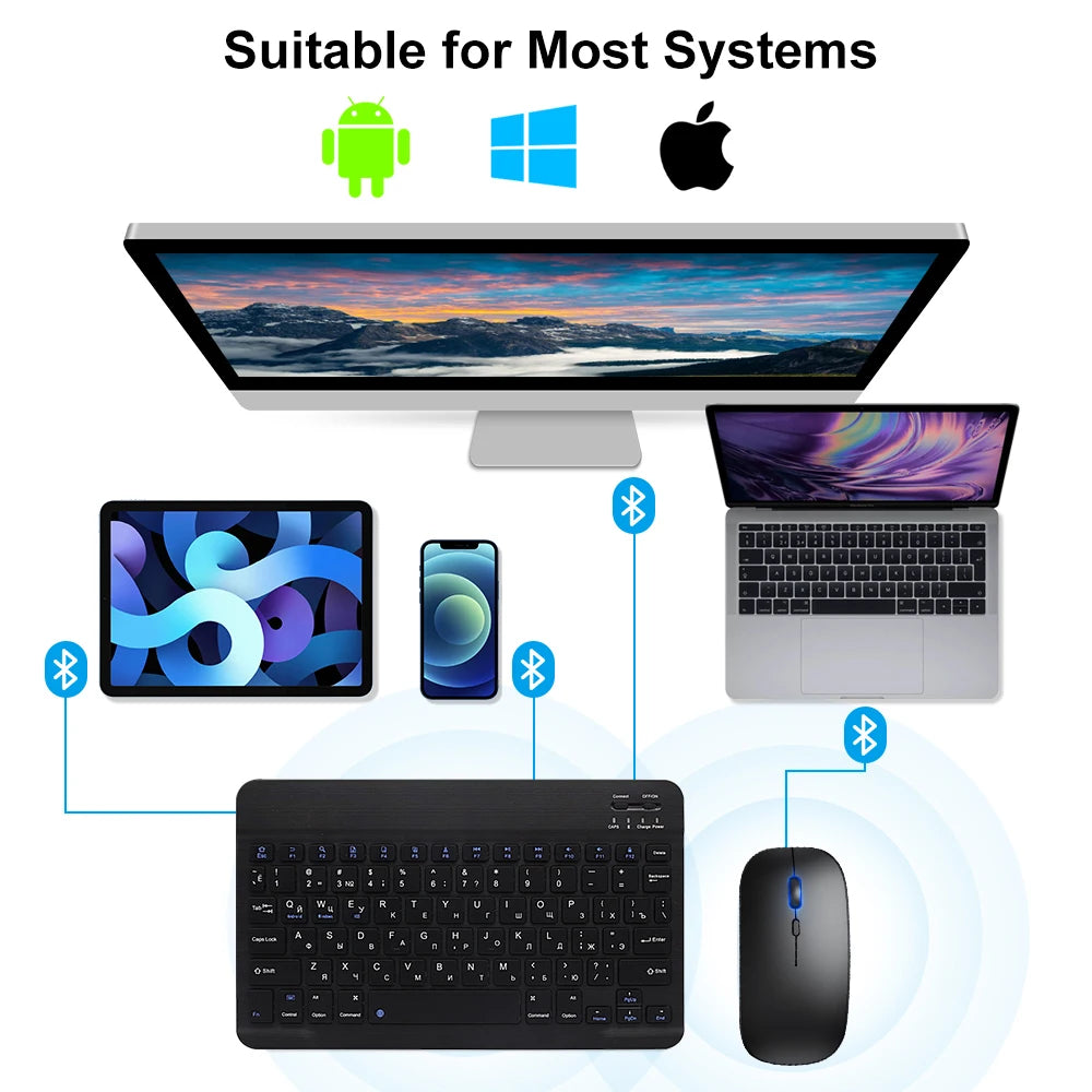 Bluetooth Keyboard with Wireless Mouse – Rechargeable, Home Office Ready