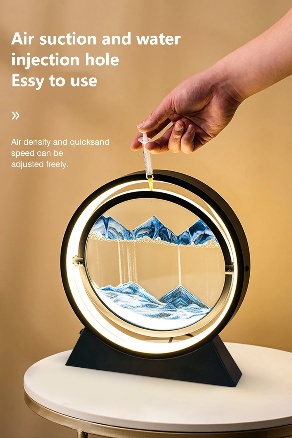 Rotating Quicksand Art Lamp | 360° Moving Sand Glass Atmosphere Light