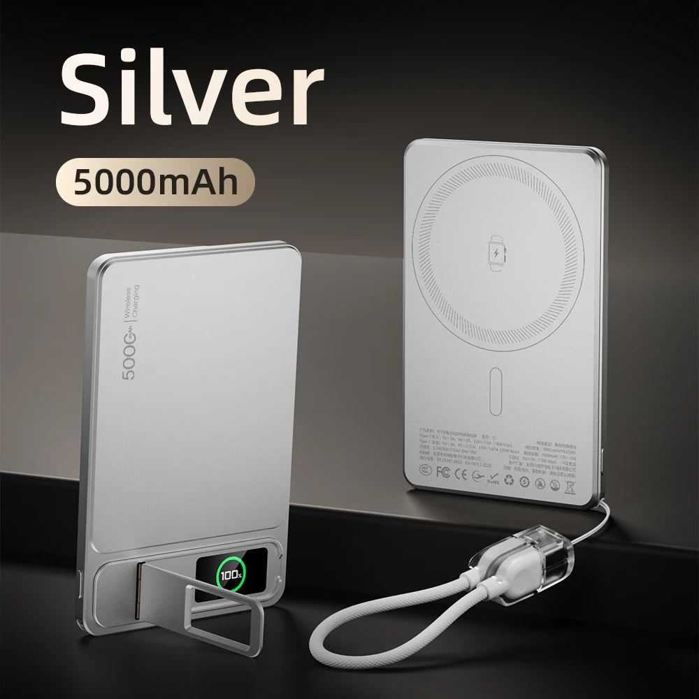 3-in-1 Wireless Power Bank 20W – MagSafe-Style Magnetic Charger with Smart Display & Stand