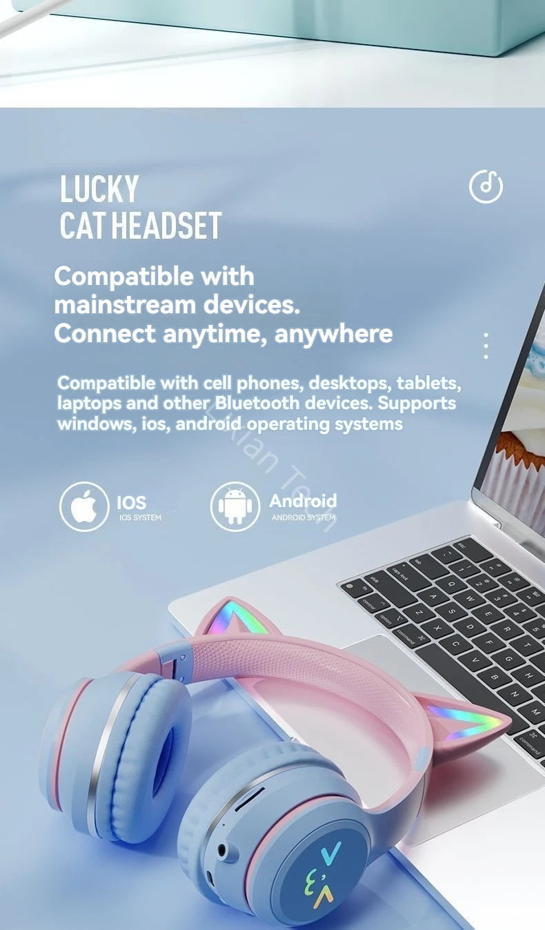 Over-Ear ANC Headset with RGB Cat Ears – Wired & Wireless, Gaming Mode