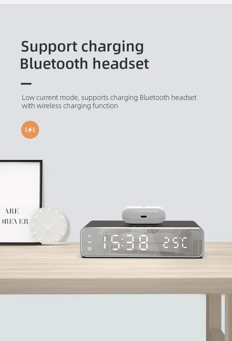 Opansten Wireless Charging Alarm Clock – 5W Qi Charger with Time, Temperature & LED Display