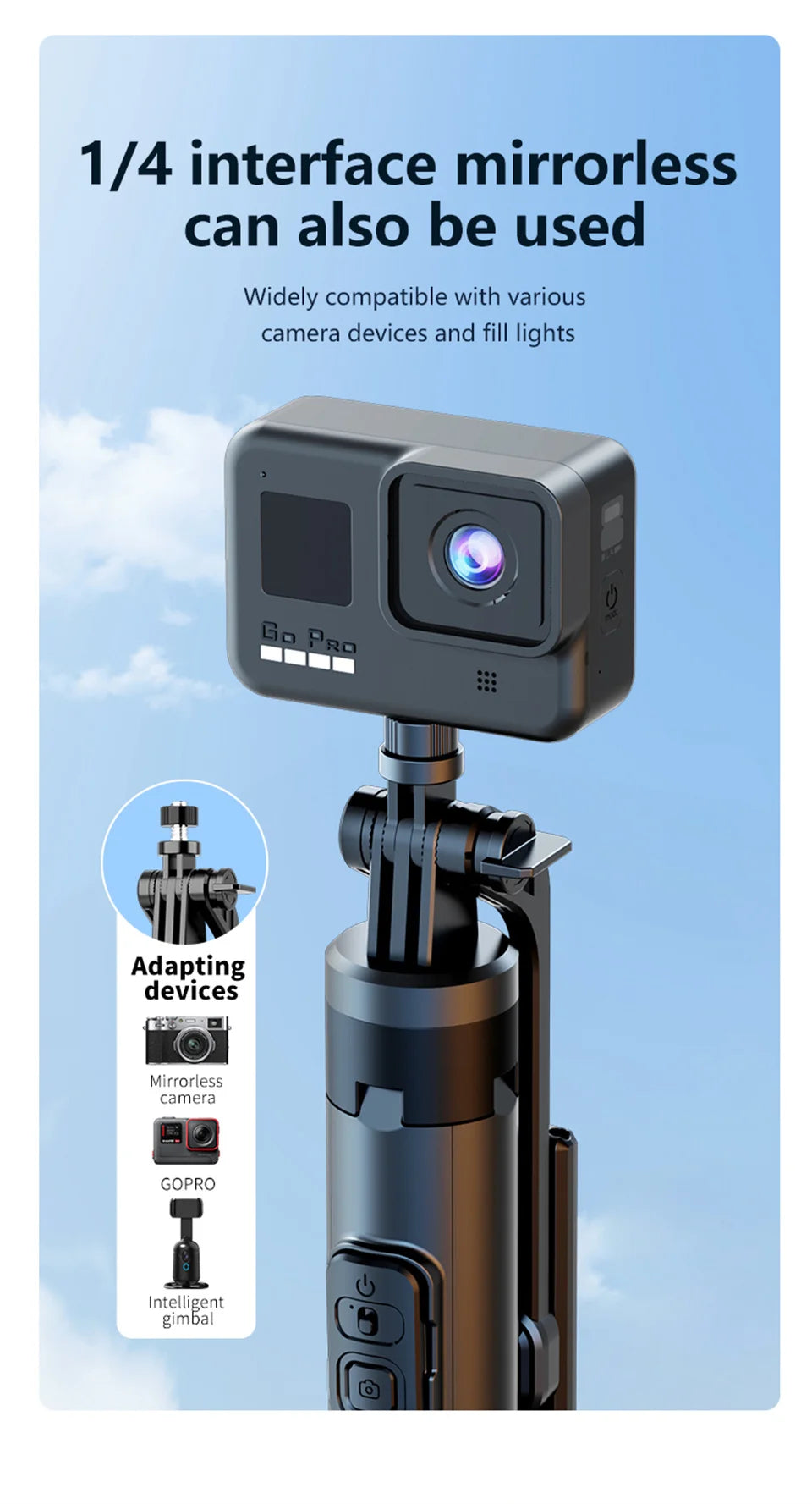 K27 1.3m Bluetooth Selfie Stick with Quad-Pod & Remote
