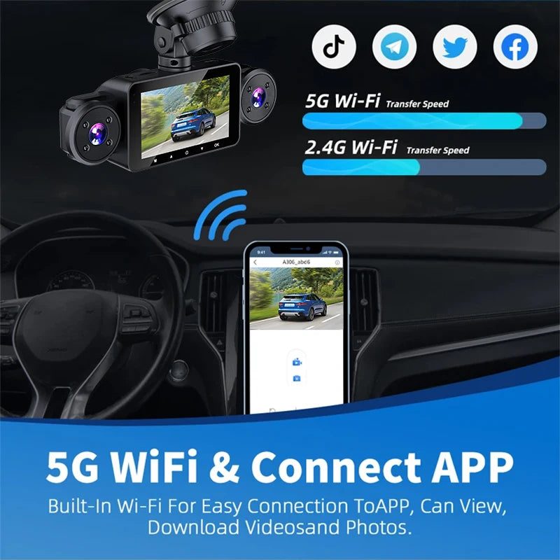 srnubi 4K Dual Dash Cam – Front & Rear Car DVR with Touch Screen, Night Vision & Parking Monitor