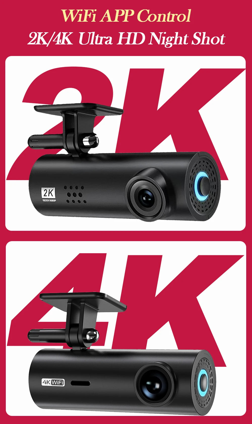 etymoofox 4K Mini Dash Cam – Ultra HD WiFi Car DVR with Night Vision & Parking Monitor
