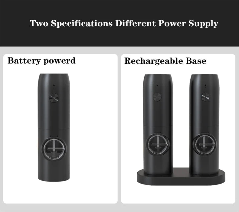 OLOEY Rechargeable Electric Salt & Pepper Grinder Set – Adjustable Coarseness with LED & Charging Base