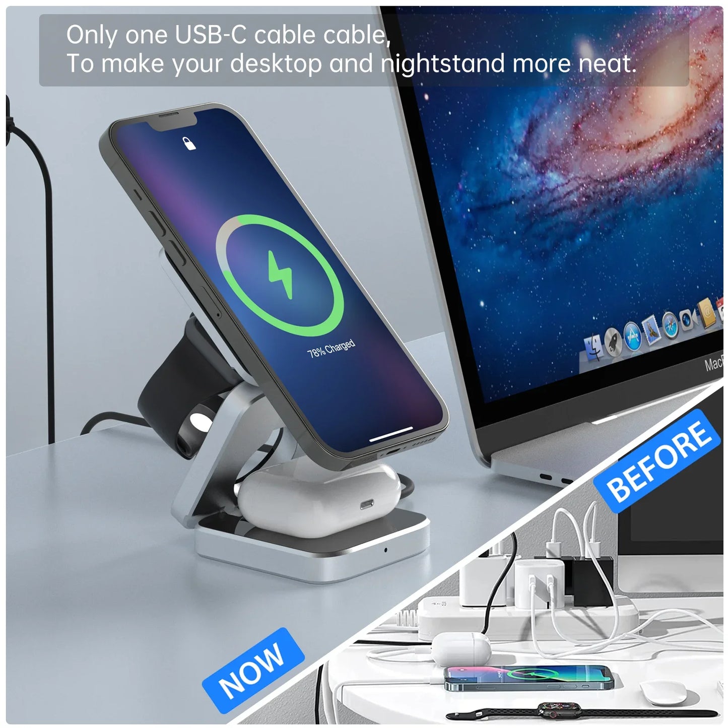 Portable 3-in-1 Magnetic Wireless Charging Station for iPhone & Samsung