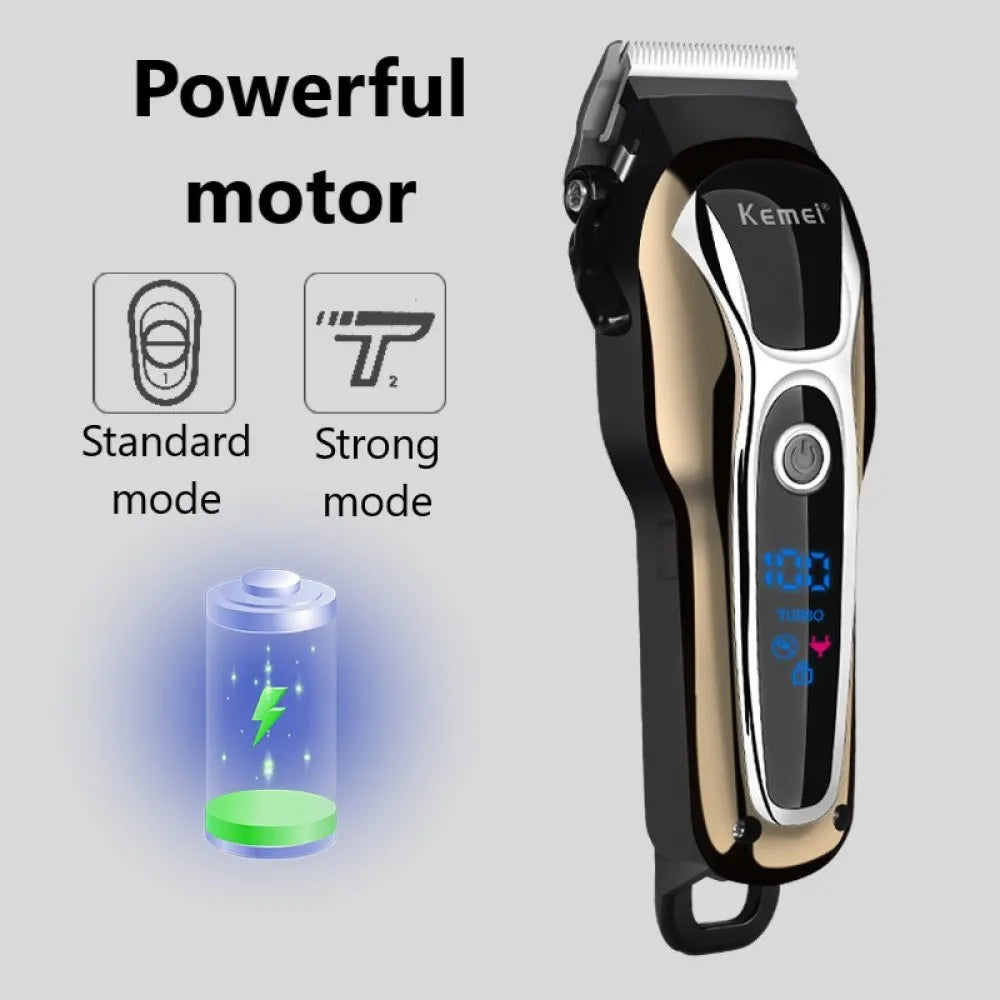 Kemei KM-1990 Electric Hair Trimmer – Digital Display, Fast Charging, Wet & Dry