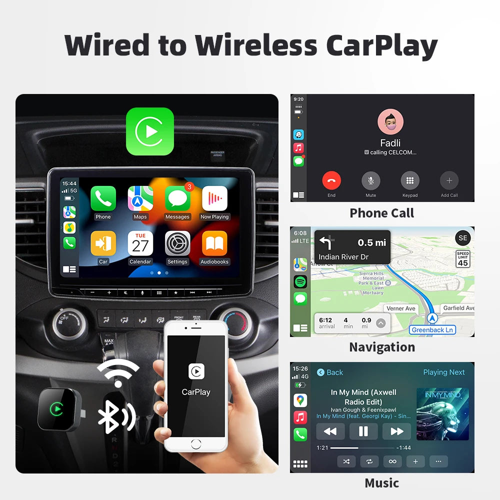 EKIY Wireless CarPlay & Android Auto Adapter – 2-in-1 Wired-to-Wireless USB Smart Dongle with OTA Updates