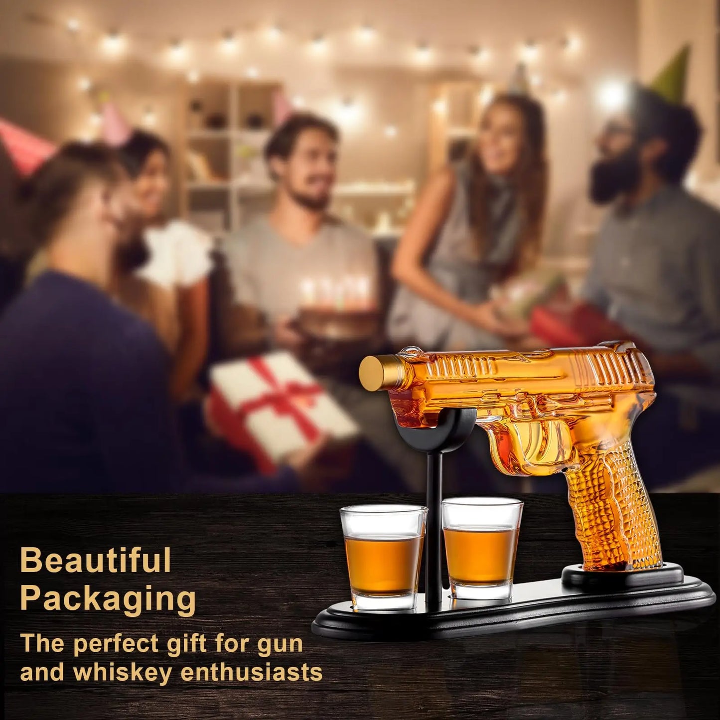 Buyyes Gun Shaped Whiskey Decanter – Handmade Lead-Free Glass Bar Display Gift