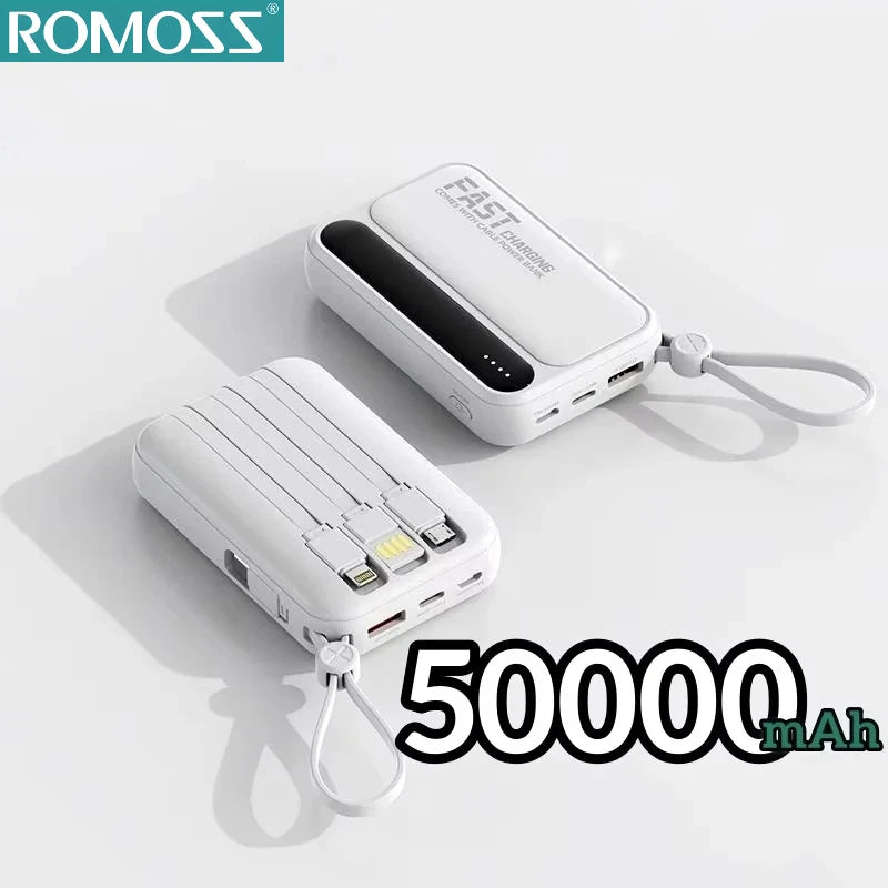 High-Capacity Power Bank 120W – Built-in 4 Cables, Digital Display (10000mAh / 30000mAh / 50000mAh)