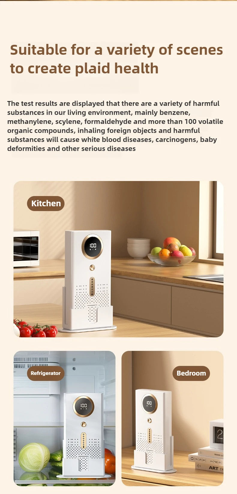 USB Car & Home Air Purifier with Ozone & Negative Ion Deodorization – Silent Touch Control (≤36dB)
