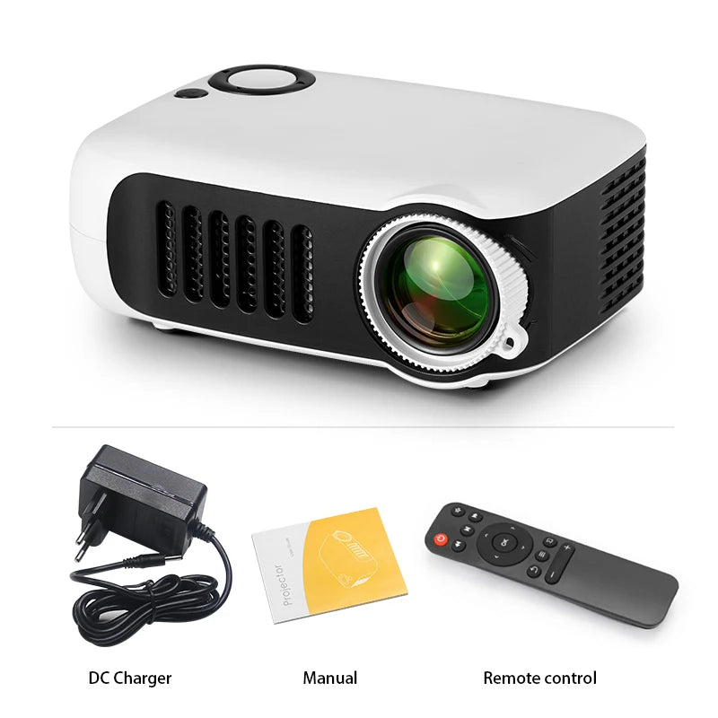 A2000 Compact Mini Projector – 1000 Lumens LED, HDMI Input, Home Entertainment