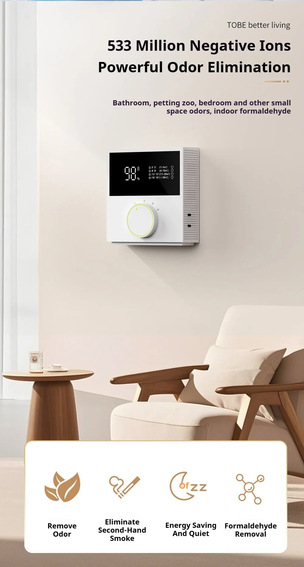 KIQUNE Negative Ion Air Purifier – Solar & USB Rechargeable, Activated Carbon Odor Remover