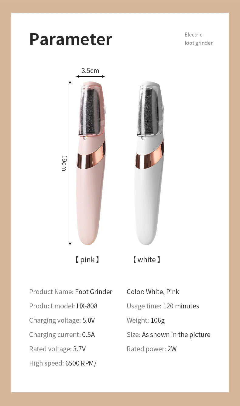 YD Rechargeable Electric Foot File – Portable Callus & Heel Grinder Pedicure Tool