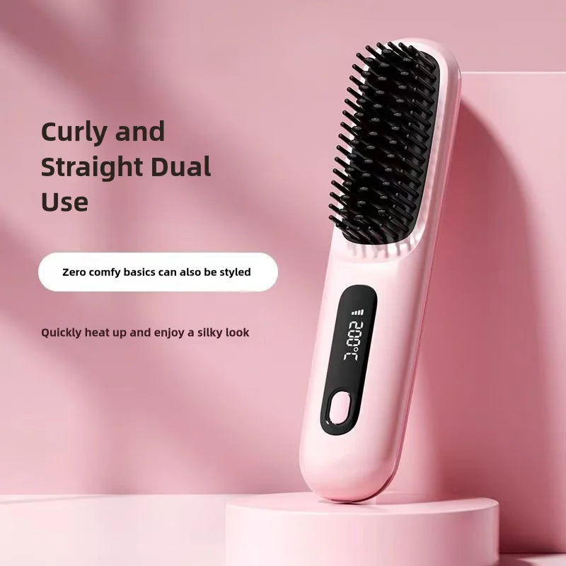 Cordless LCD Hair Straightener Comb – USB Rechargeable, Portable Anti-Scald Styling Brush