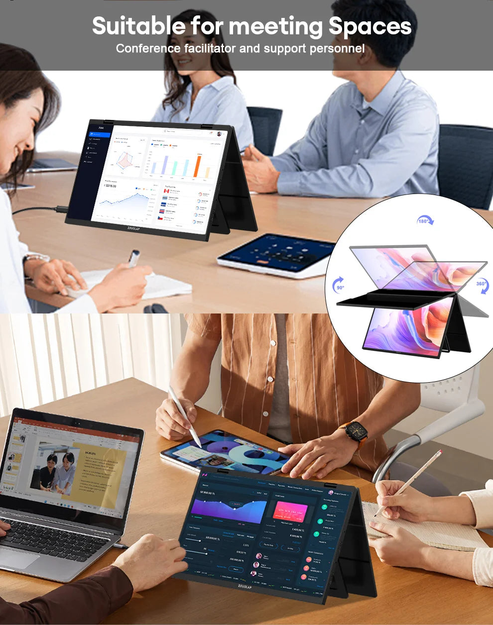 ZEUSLAP Z15WT 15.6″ Dual Touch Portable Monitor | Foldable Laptop Screen Extender | FHD IPS HDR10 | Thunderbolt USB-C