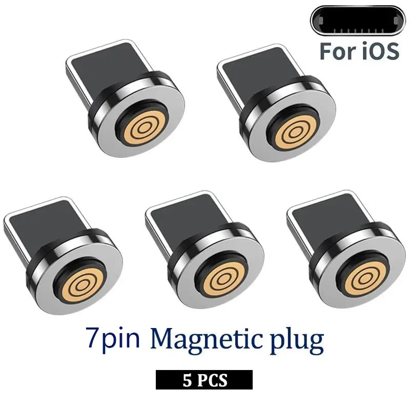5PCS Magnetic Cable Plug Set – 7-Pin Fast Charging Adapter Tips (Lightning / Type-C / Micro USB)