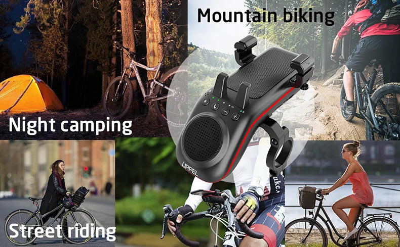 UPPEL M208 4-in-1 Bike Phone Mount with Bluetooth Speaker, LED Headlight & Horn – 5000mAh Rechargeable Handlebar Holder