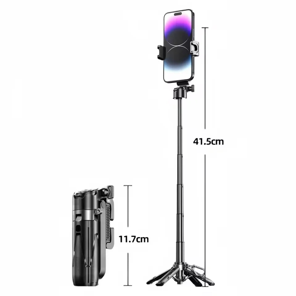 Mini Bluetooth Selfie Stick with Quad-Leg Tripod & 360° Rotation