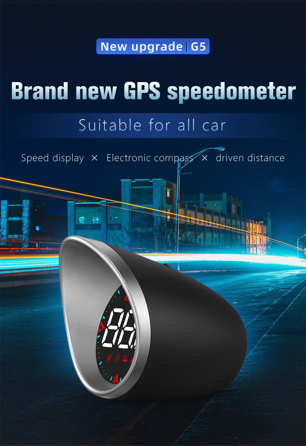 GPS Car Head-Up Display HUD – Digital Speedometer with Compass, Mileage & Fatigue Alert (Universal Fit)