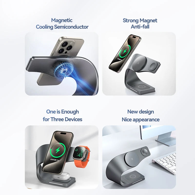 4-in-1 Metal Magnetic Wireless Charger 15W for iPhone, Watch & AirPods