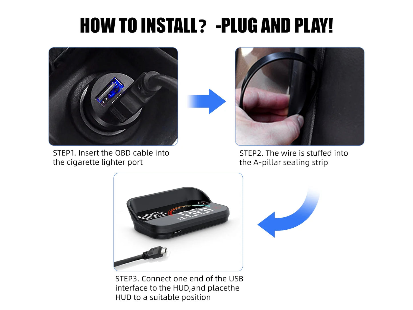 RYSJM Dual-Mode GPS & OBD Car Head-Up Display – Speed HUD with Compass, Large Font & Overspeed Alarm (Universal Fit