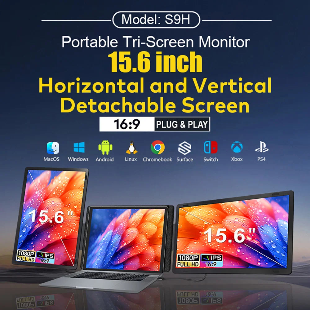 Rospider 14″ Portable Monitor – IPS Type-C, 1920×1080, Rotatable Swivel Display