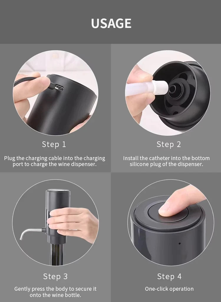 Electric Wine Decanter & Aerator – USB-C Rechargeable Instant Decanting for Wine Lovers