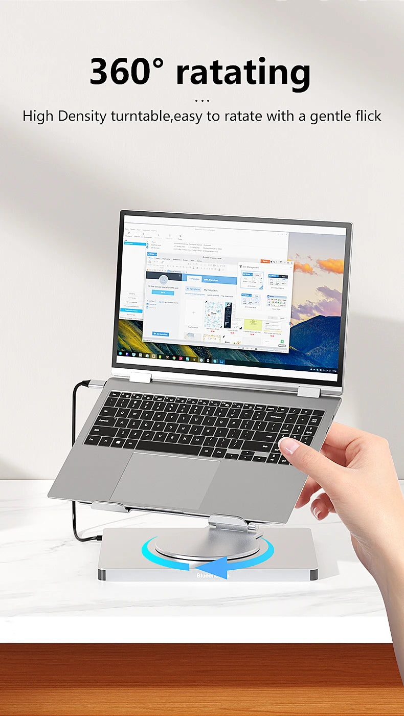 Aluminum Laptop Stand Hub 10-in-1 – USB-C Dock with 4K@60Hz HDMI, SD/TF & RJ45