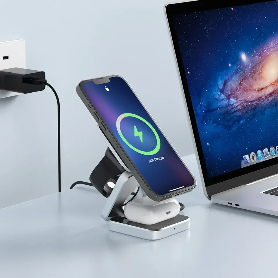 Portable 3-in-1 Magnetic Wireless Charging Station for iPhone & Samsung
