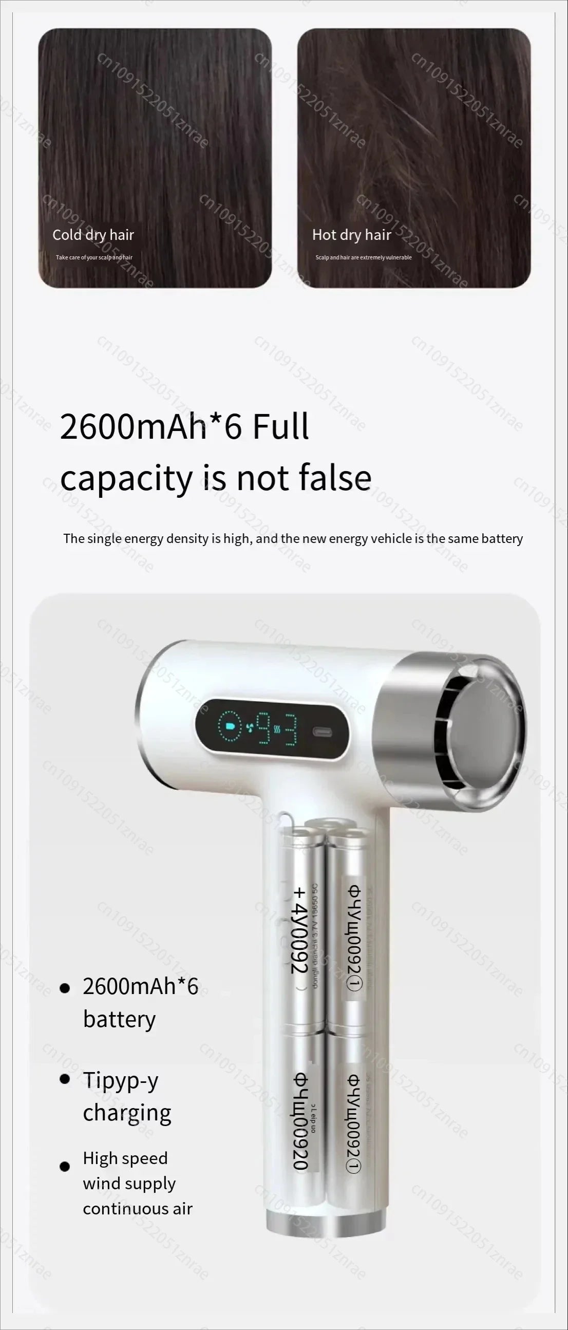 CHUBAN Wireless Hair Dryer – 100000RPM High Wind, USB-C Rechargeable