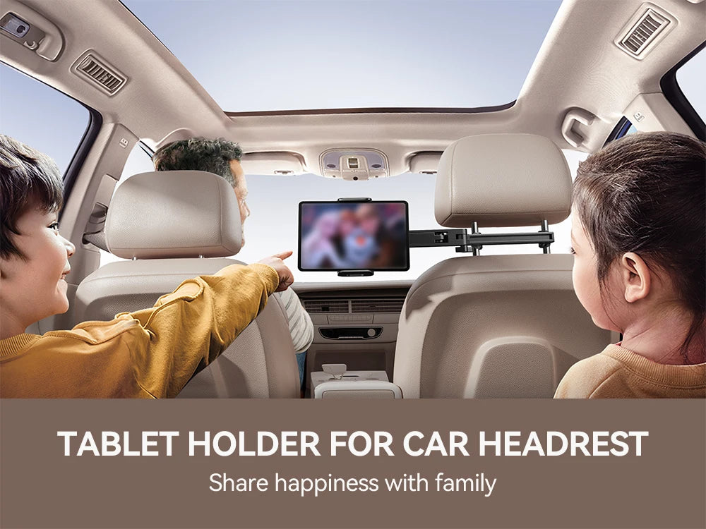 Car Headrest Tablet Holder – Foldable 360° Adjustable Backseat Mount