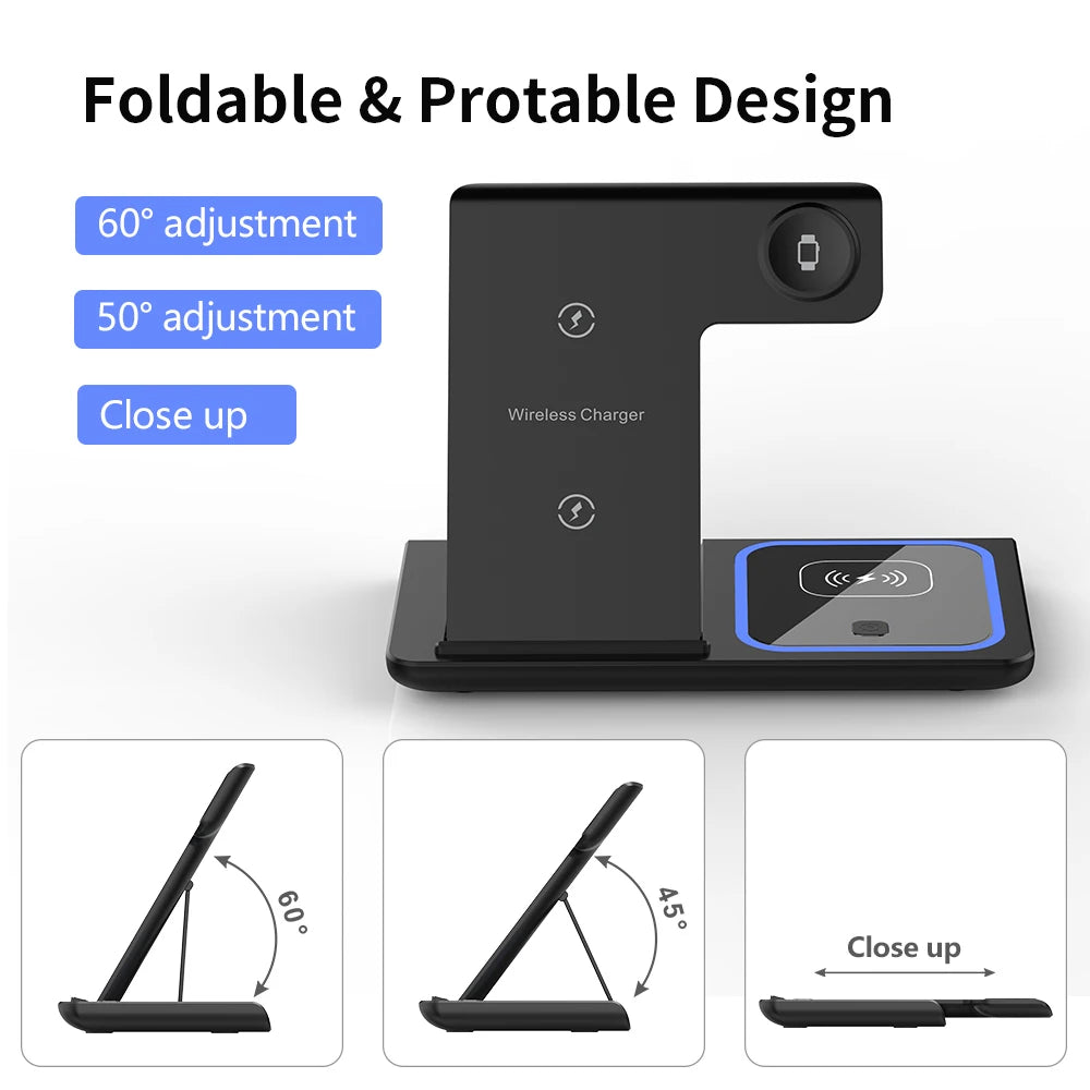 3-in-1 Foldable Fast Wireless Charger for iPhone, Watch & AirPods